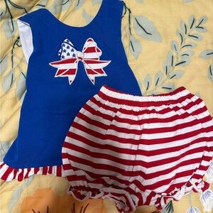 Patriotic Blue & Red Kids Matching Set - Bow Tank & Striped Bloomers